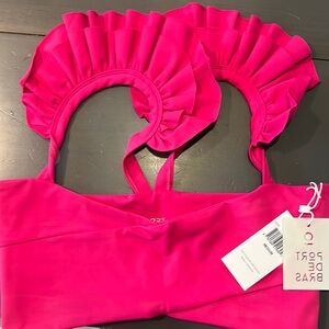 NWT Port de Bras fuchsia cross ruffle sports bra